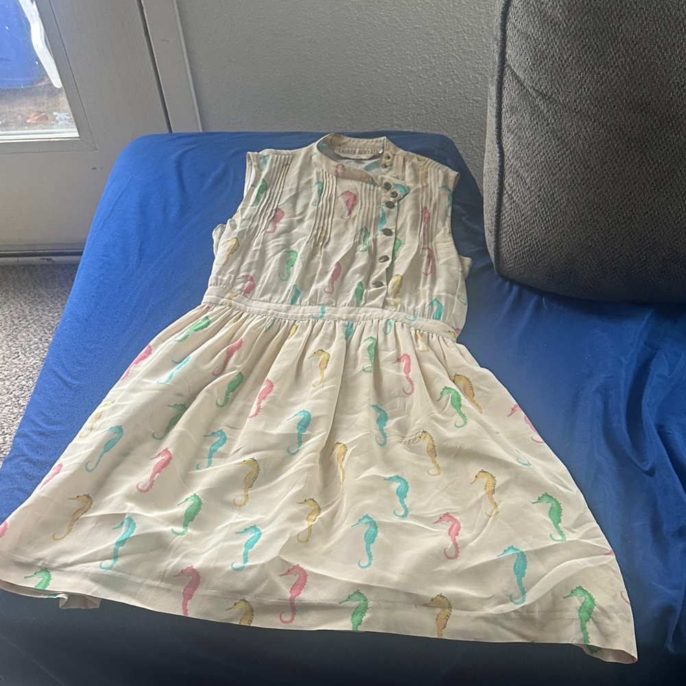 Seahorse Print Kids Dress - Multicolor
